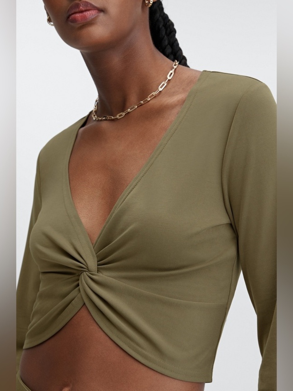 Fabletics Sleek Knit Twist Front Top Olive Green Size Large